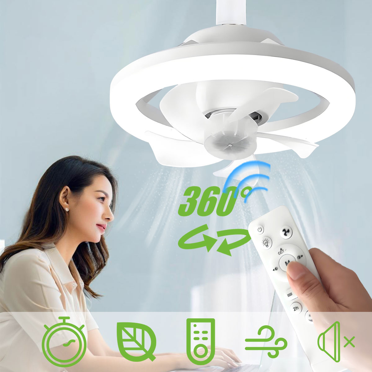 Smart Bathroom Fan - 360°Rotating E27 Ceiling Fan Bulb LED